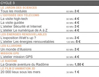 Tarifs cycle 3 Cité des télécoms